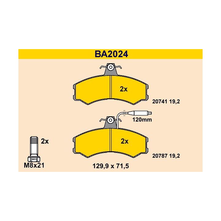 Stabdžių trinkelių rinkinys, diskinis stabdys BARUM BA2024