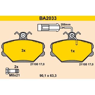 Stabdžių trinkelių rinkinys, diskinis stabdys BARUM BA2033