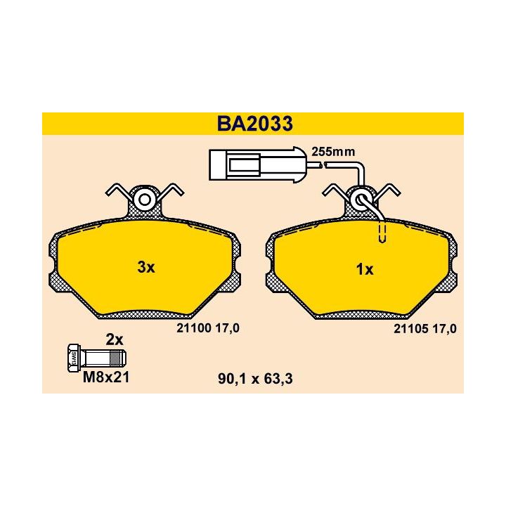 Stabdžių trinkelių rinkinys, diskinis stabdys BARUM BA2033