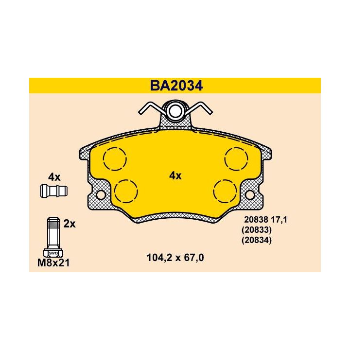 Stabdžių trinkelių rinkinys, diskinis stabdys BARUM BA2034