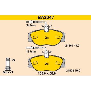 Stabdžių trinkelių rinkinys, diskinis stabdys BARUM BA2047
