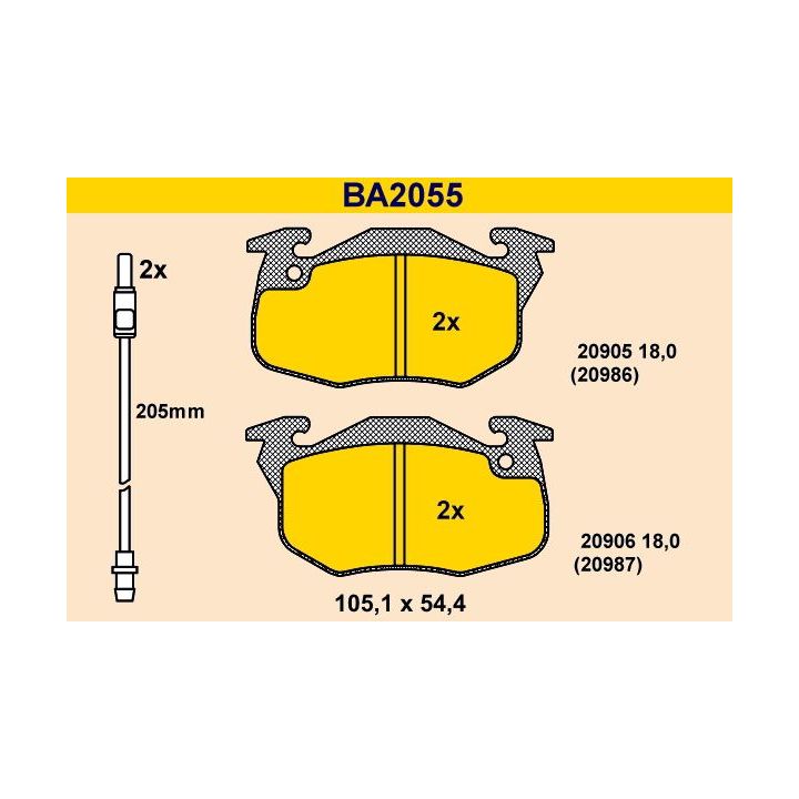 Stabdžių trinkelių rinkinys, diskinis stabdys BARUM BA2055