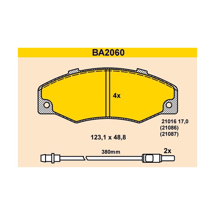 Stabdžių trinkelių rinkinys, diskinis stabdys BARUM BA2060