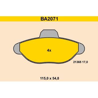 Stabdžių trinkelių rinkinys, diskinis stabdys BARUM BA2071