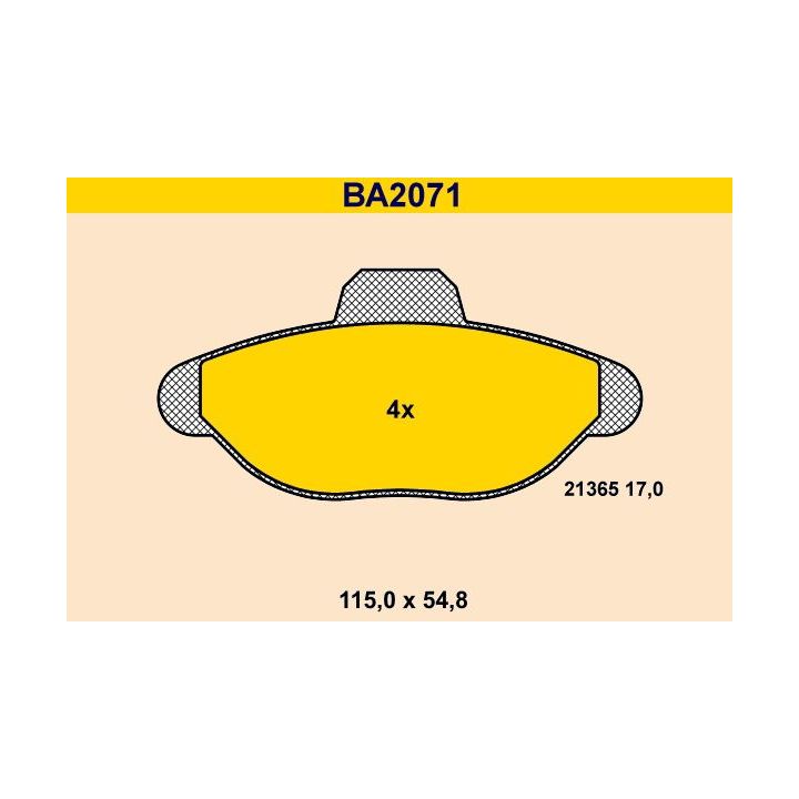 Stabdžių trinkelių rinkinys, diskinis stabdys BARUM BA2071