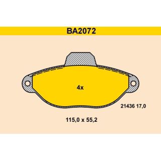 Stabdžių trinkelių rinkinys, diskinis stabdys BARUM BA2072