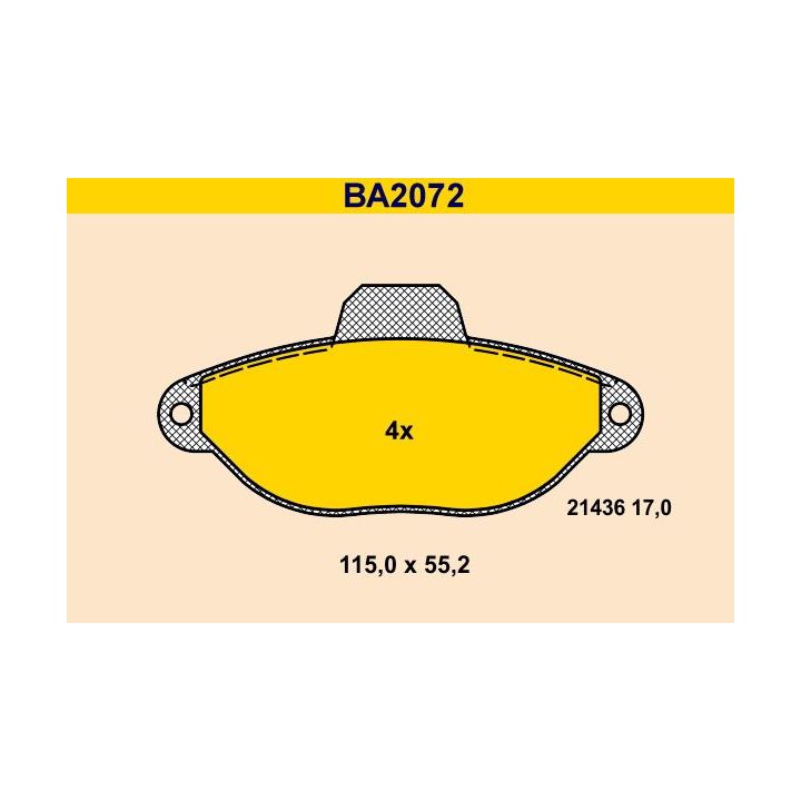Stabdžių trinkelių rinkinys, diskinis stabdys BARUM BA2072