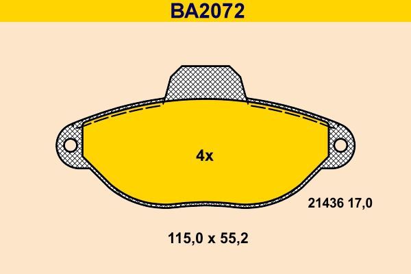 Stabdžių trinkelių rinkinys, diskinis stabdys BARUM BA2072