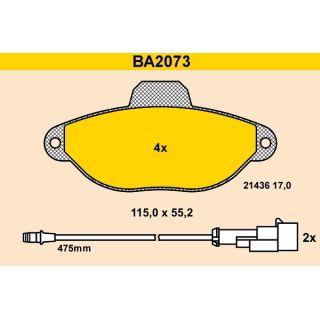 Stabdžių trinkelių rinkinys, diskinis stabdys BARUM BA2073