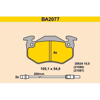 Stabdžių trinkelių rinkinys, diskinis stabdys BARUM BA2077