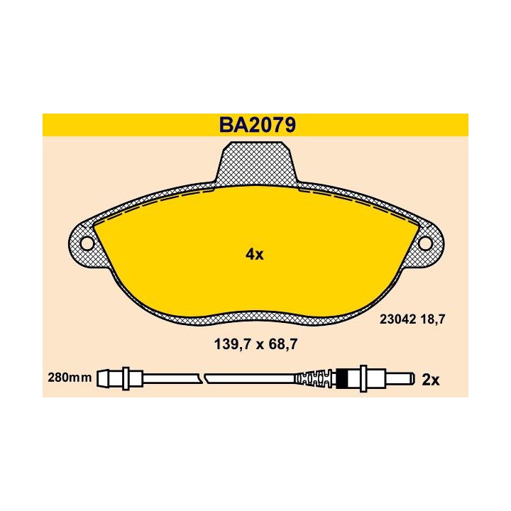 Stabdžių trinkelių rinkinys, diskinis stabdys BARUM BA2079