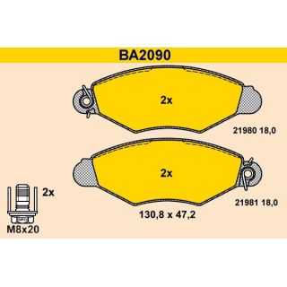 Stabdžių trinkelių rinkinys, diskinis stabdys BARUM BA2090