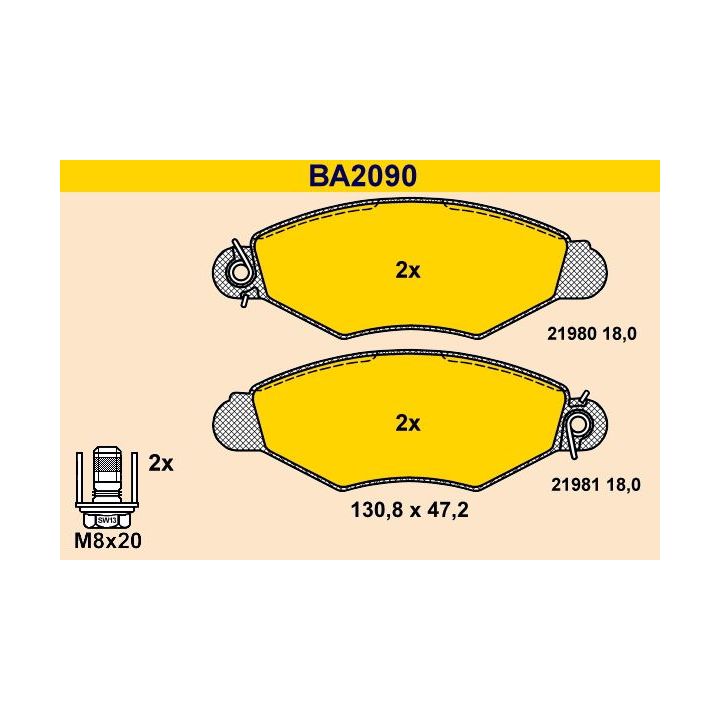 Stabdžių trinkelių rinkinys, diskinis stabdys BARUM BA2090