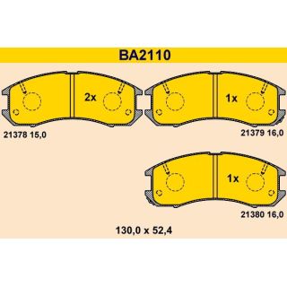 Stabdžių trinkelių rinkinys, diskinis stabdys BARUM BA2110