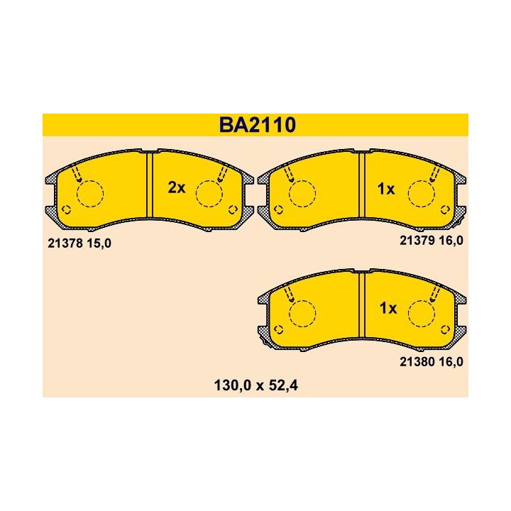 Stabdžių trinkelių rinkinys, diskinis stabdys BARUM BA2110