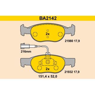 Stabdžių trinkelių rinkinys, diskinis stabdys BARUM BA2142