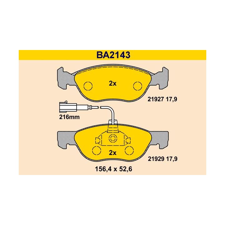 Stabdžių trinkelių rinkinys, diskinis stabdys BARUM BA2143