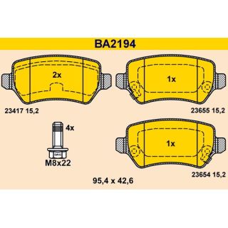 Stabdžių trinkelių rinkinys, diskinis stabdys BARUM BA2194