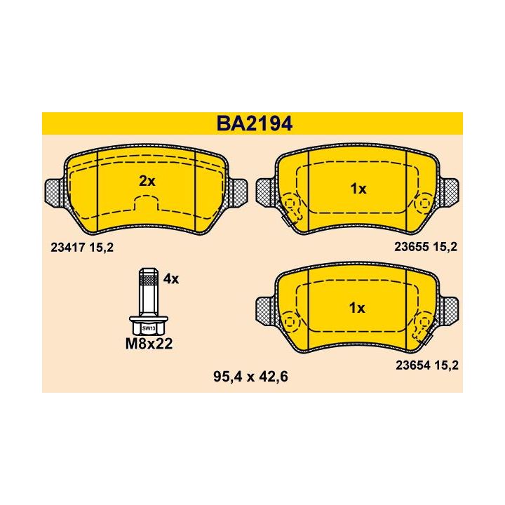 Stabdžių trinkelių rinkinys, diskinis stabdys BARUM BA2194