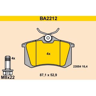 Stabdžių trinkelių rinkinys, diskinis stabdys BARUM BA2212