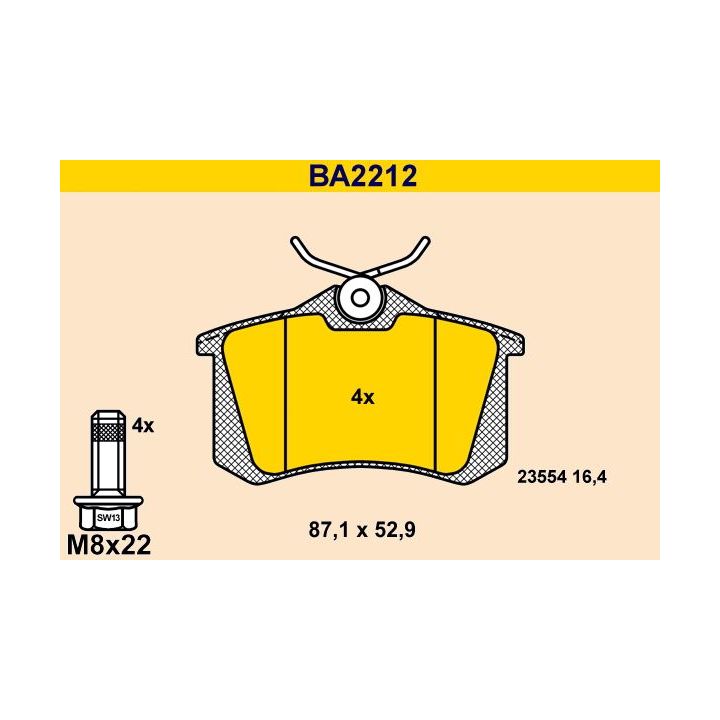 Stabdžių trinkelių rinkinys, diskinis stabdys BARUM BA2212