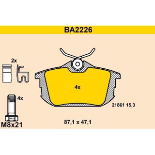 Stabdžių trinkelių rinkinys, diskinis stabdys BARUM BA2226