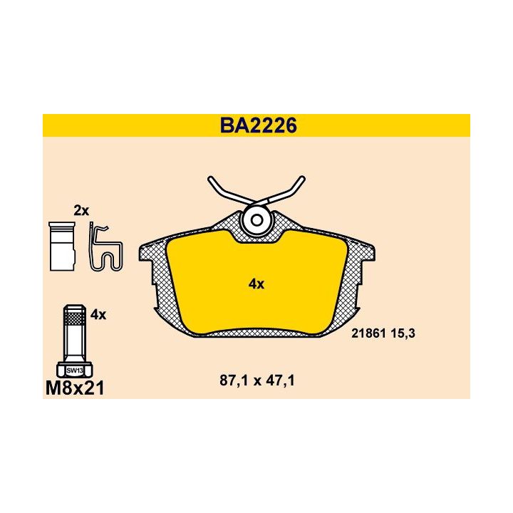 Stabdžių trinkelių rinkinys, diskinis stabdys BARUM BA2226