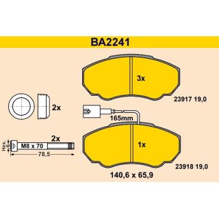 Stabdžių trinkelių rinkinys, diskinis stabdys BARUM BA2241