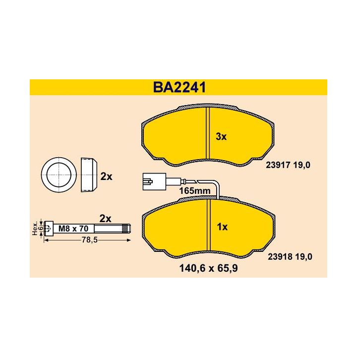 Stabdžių trinkelių rinkinys, diskinis stabdys BARUM BA2241