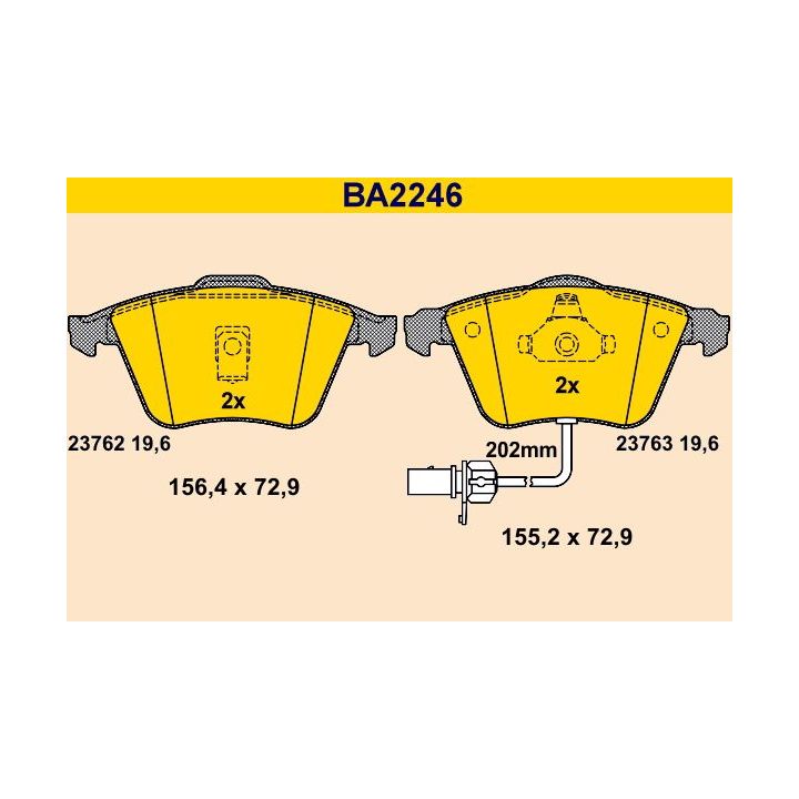 Stabdžių trinkelių rinkinys, diskinis stabdys BARUM BA2246
