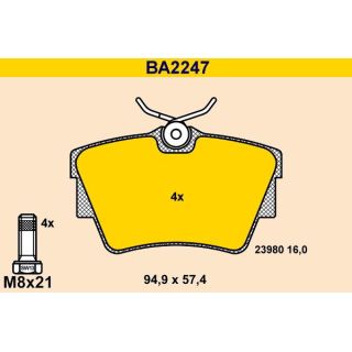 Stabdžių trinkelių rinkinys, diskinis stabdys BARUM BA2247