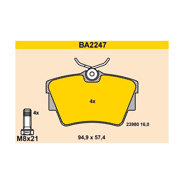 Stabdžių trinkelių rinkinys, diskinis stabdys BARUM BA2247