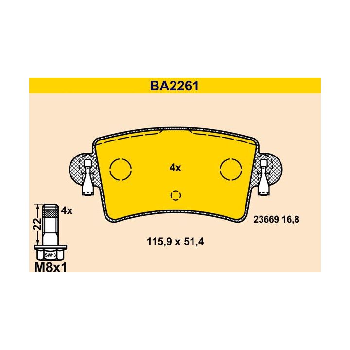 Stabdžių trinkelių rinkinys, diskinis stabdys BARUM BA2261