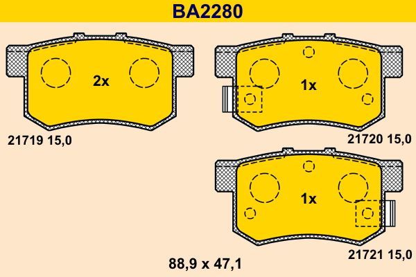 Stabdžių trinkelių rinkinys, diskinis stabdys BARUM BA2280