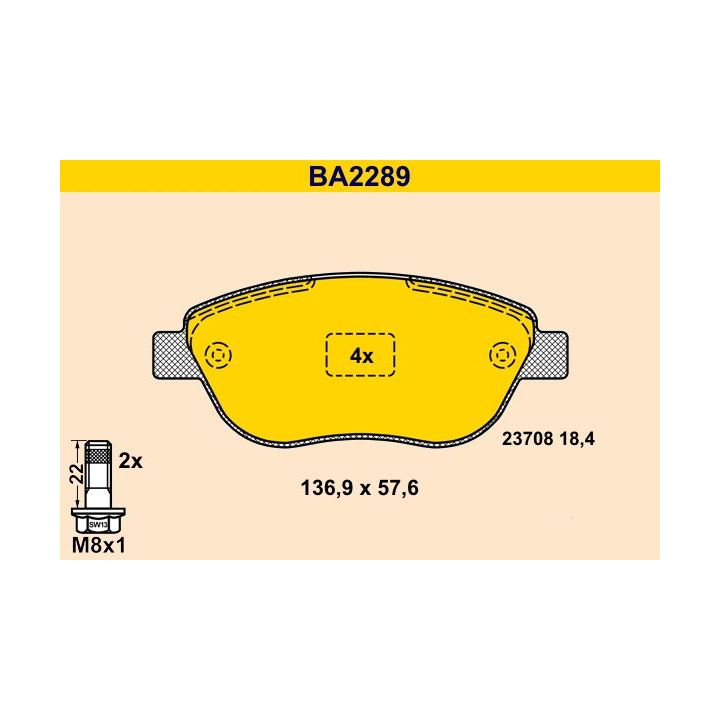 Stabdžių trinkelių rinkinys, diskinis stabdys BARUM BA2289