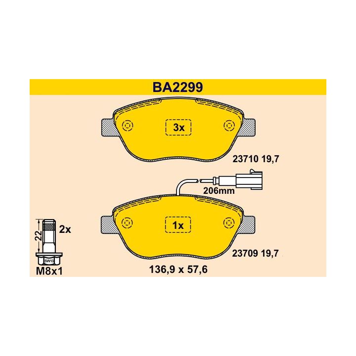 Stabdžių trinkelių rinkinys, diskinis stabdys BARUM BA2299