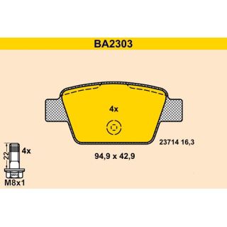 Stabdžių trinkelių rinkinys, diskinis stabdys BARUM BA2303