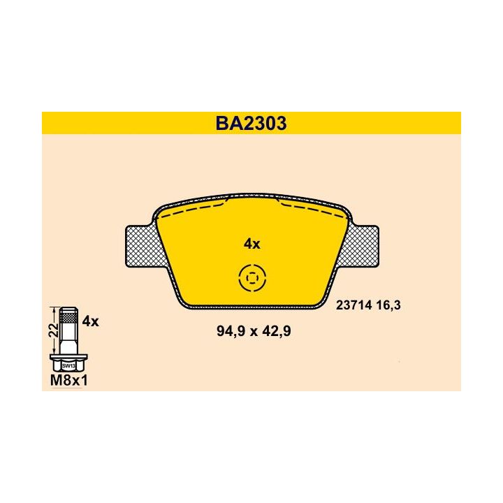 Stabdžių trinkelių rinkinys, diskinis stabdys BARUM BA2303