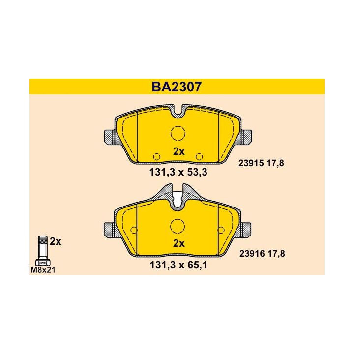 Stabdžių trinkelių rinkinys, diskinis stabdys BARUM BA2307