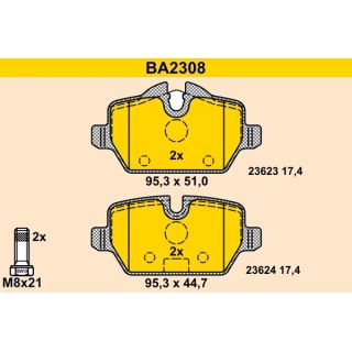 Stabdžių trinkelių rinkinys, diskinis stabdys BARUM BA2308