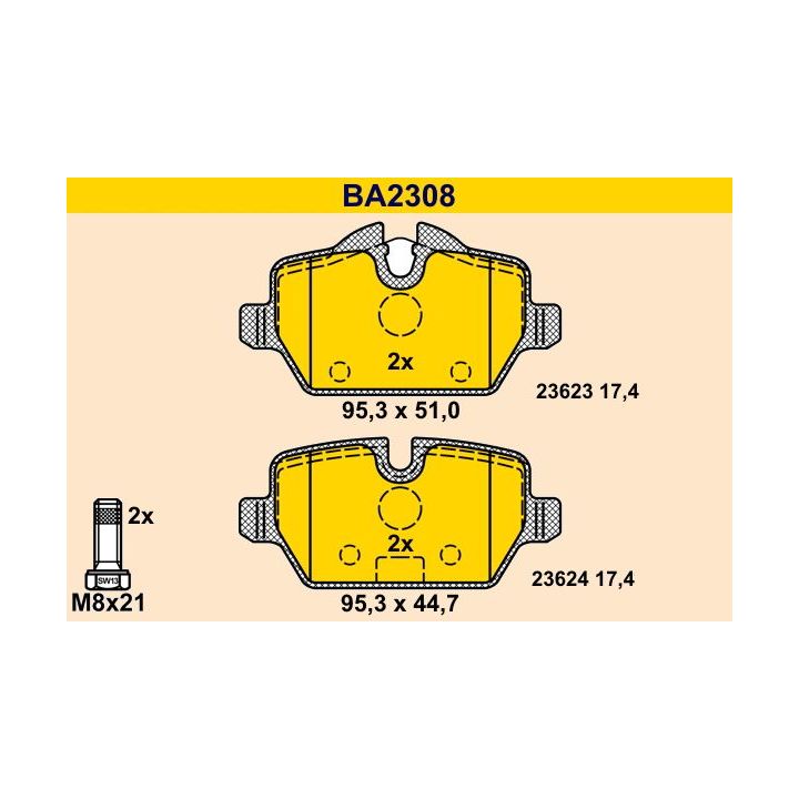 Stabdžių trinkelių rinkinys, diskinis stabdys BARUM BA2308