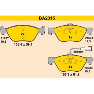 Stabdžių trinkelių rinkinys, diskinis stabdys BARUM BA2315