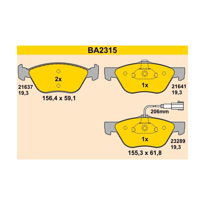 Stabdžių trinkelių rinkinys, diskinis stabdys BARUM BA2315