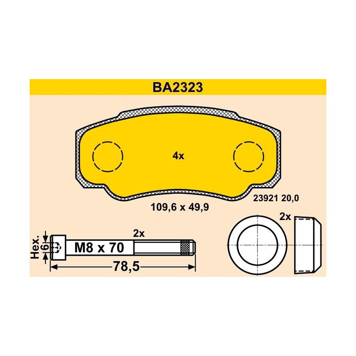 Stabdžių trinkelių rinkinys, diskinis stabdys BARUM BA2323