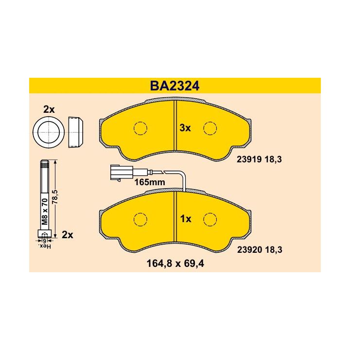 Stabdžių trinkelių rinkinys, diskinis stabdys BARUM BA2324
