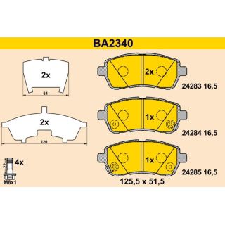 Stabdžių trinkelių rinkinys, diskinis stabdys BARUM BA2340
