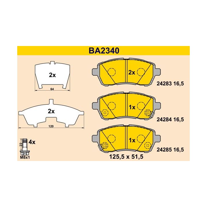 Stabdžių trinkelių rinkinys, diskinis stabdys BARUM BA2340