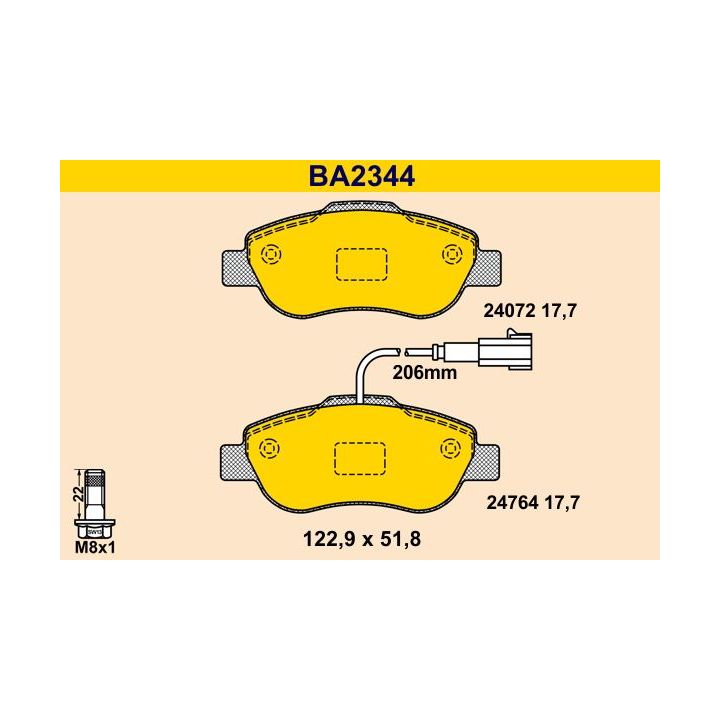 Stabdžių trinkelių rinkinys, diskinis stabdys BARUM BA2344