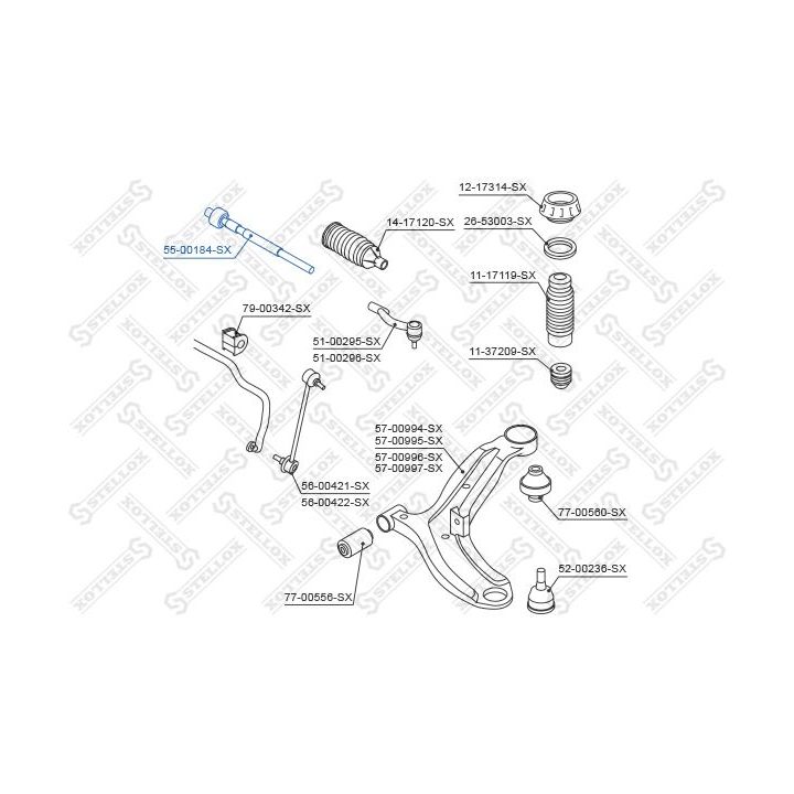 Vidinė skersinė vairo trauklė STELLOX 55-00184-SX