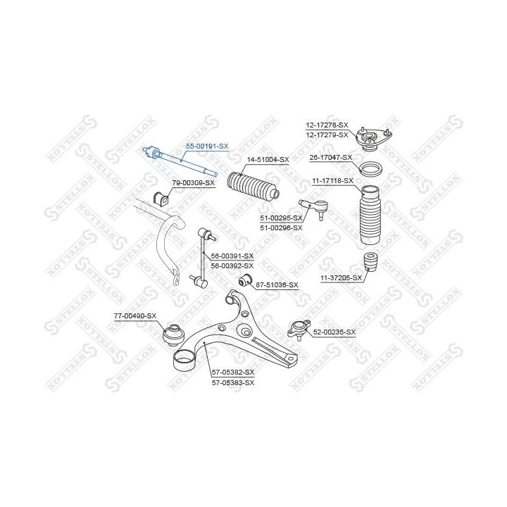 Vidinė skersinė vairo trauklė STELLOX 55-00191-SX
